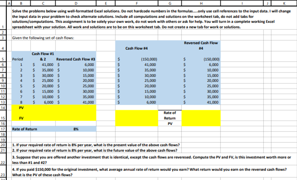 H Solve the problems below using well-formatted Excel | Chegg.com