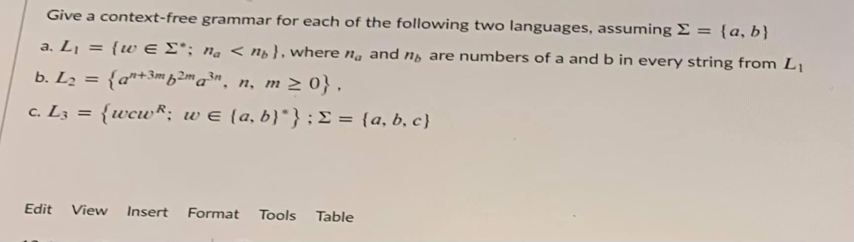Solved Give a context-free grammar for each of the following | Chegg.com