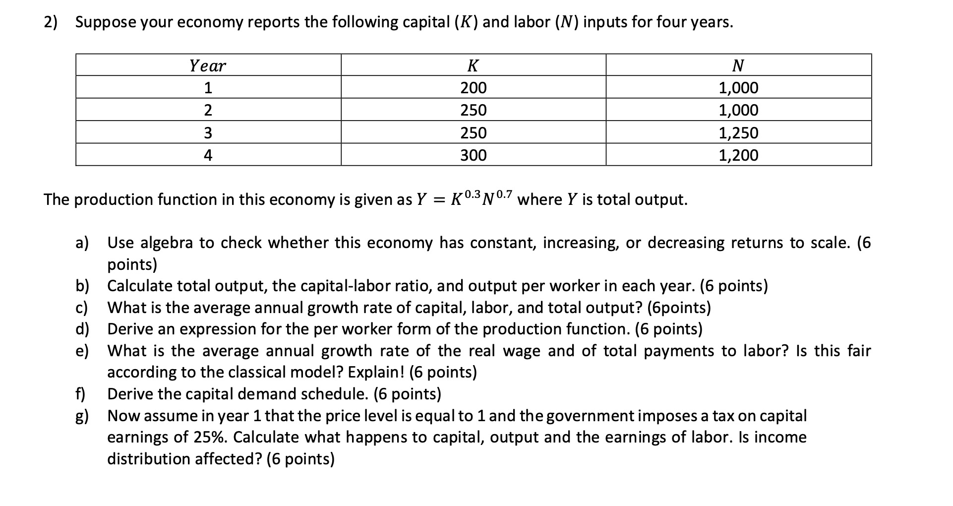 Solved 2) Suppose your economy reports the following capital | Chegg.com