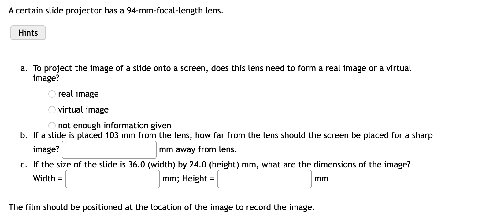 Solved A certain slide projector has a 94mmfocallength