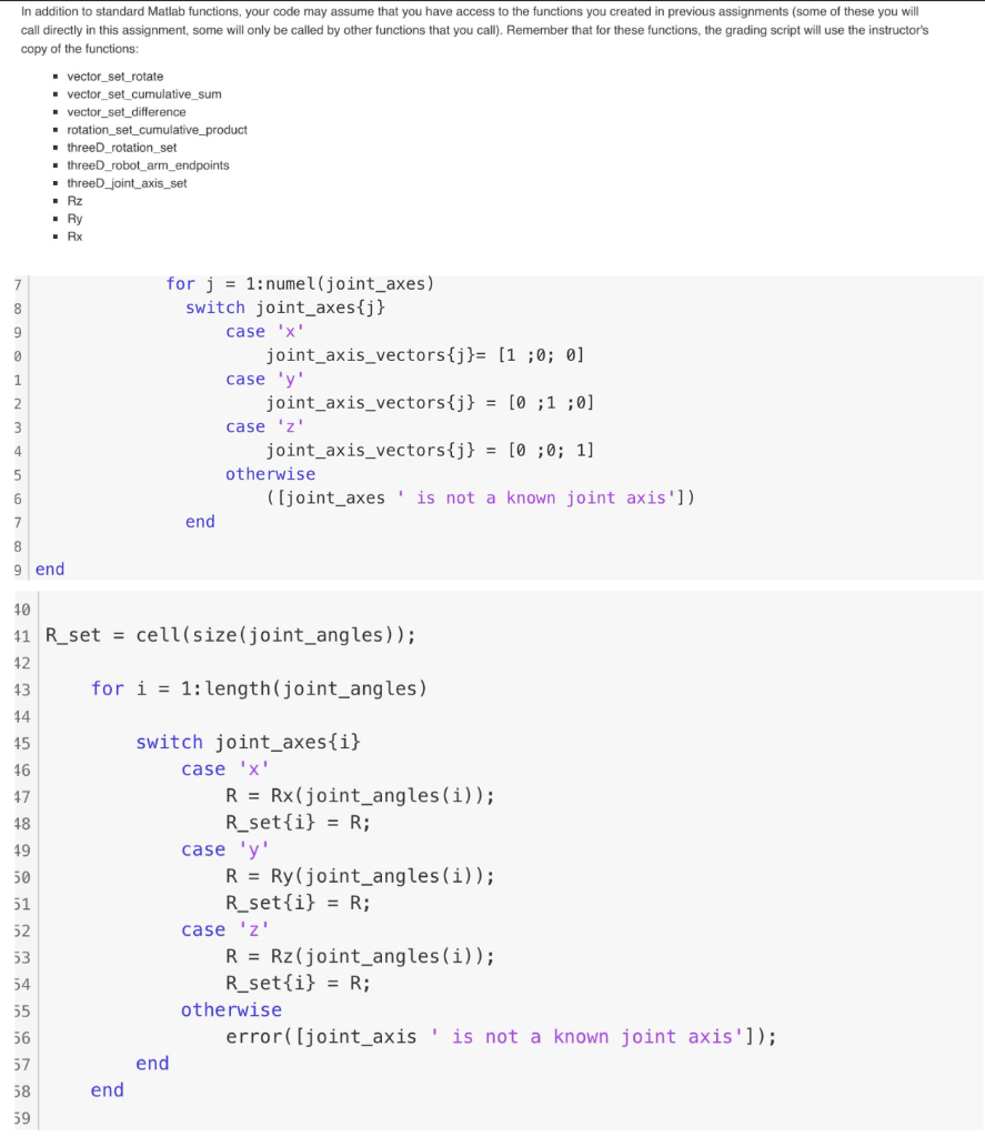 In addition to standard Matlab functions, your code may assume that you have access to the functions you created in previous