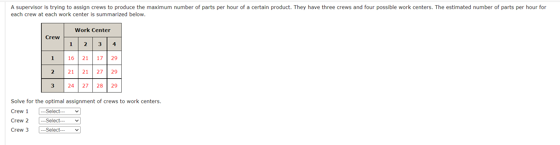 Solved each crew at each work center is summarized below. | Chegg.com