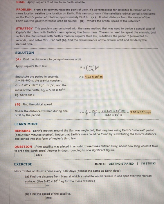 Solved GOAL Apply Kepler's third law to an Earth satellite. | Chegg.com