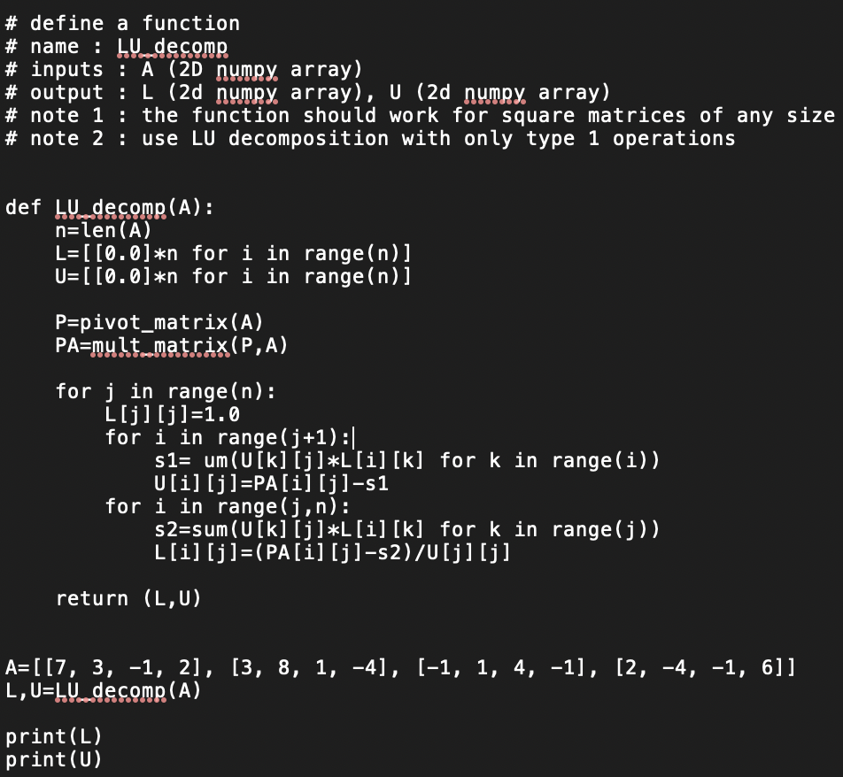 Solved I Need Help With My Function Here Trying To Do Lu Chegg Com