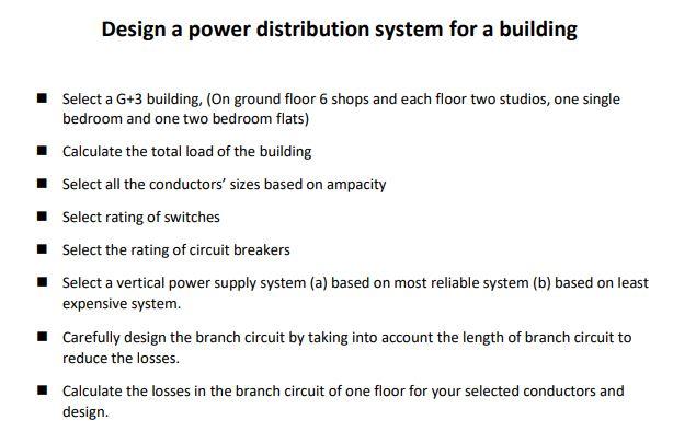 Solved Design a power distribution system for a building Circuit Diagram