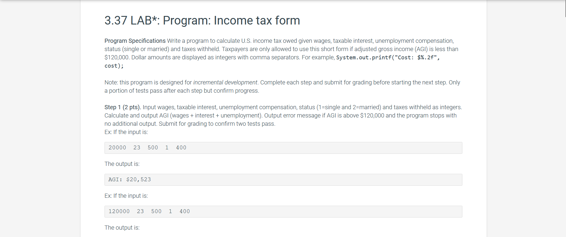 [Solved]: 3.37 LAB*: Program: Income tax form Program Spec