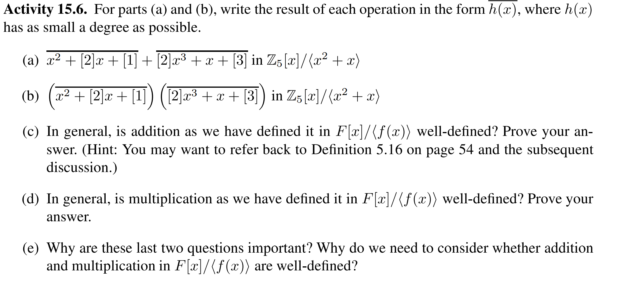 Solved Activity 15.6. For parts (a) and (b), write the | Chegg.com
