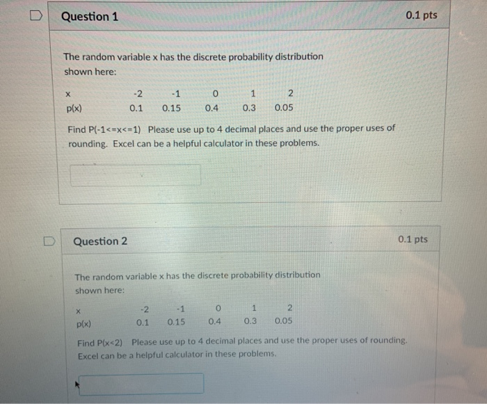 Solved D Question 1 0.1 pts The random variable x has the | Chegg.com