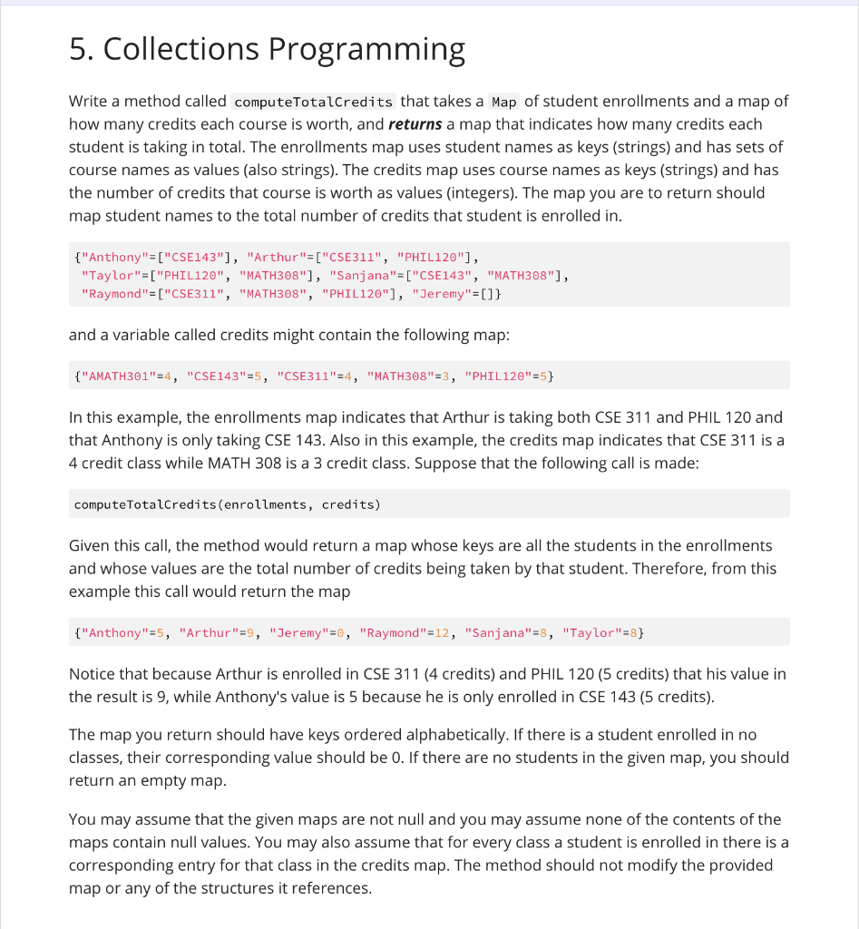 5. Collections Programming Write A Method Called | Chegg.com