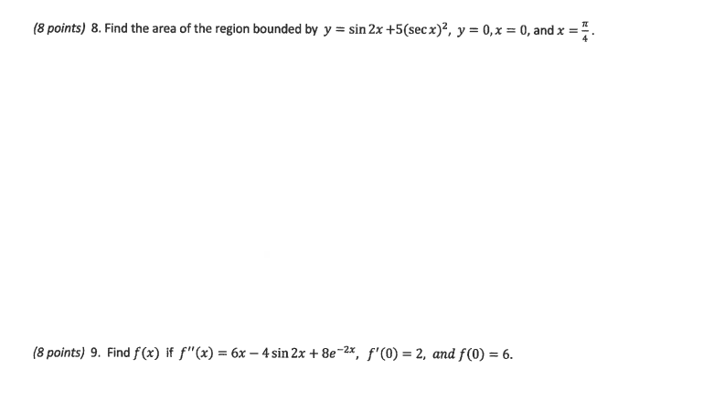 Solved 8 Points 8 Find The Area Of The Region Bounded By Y