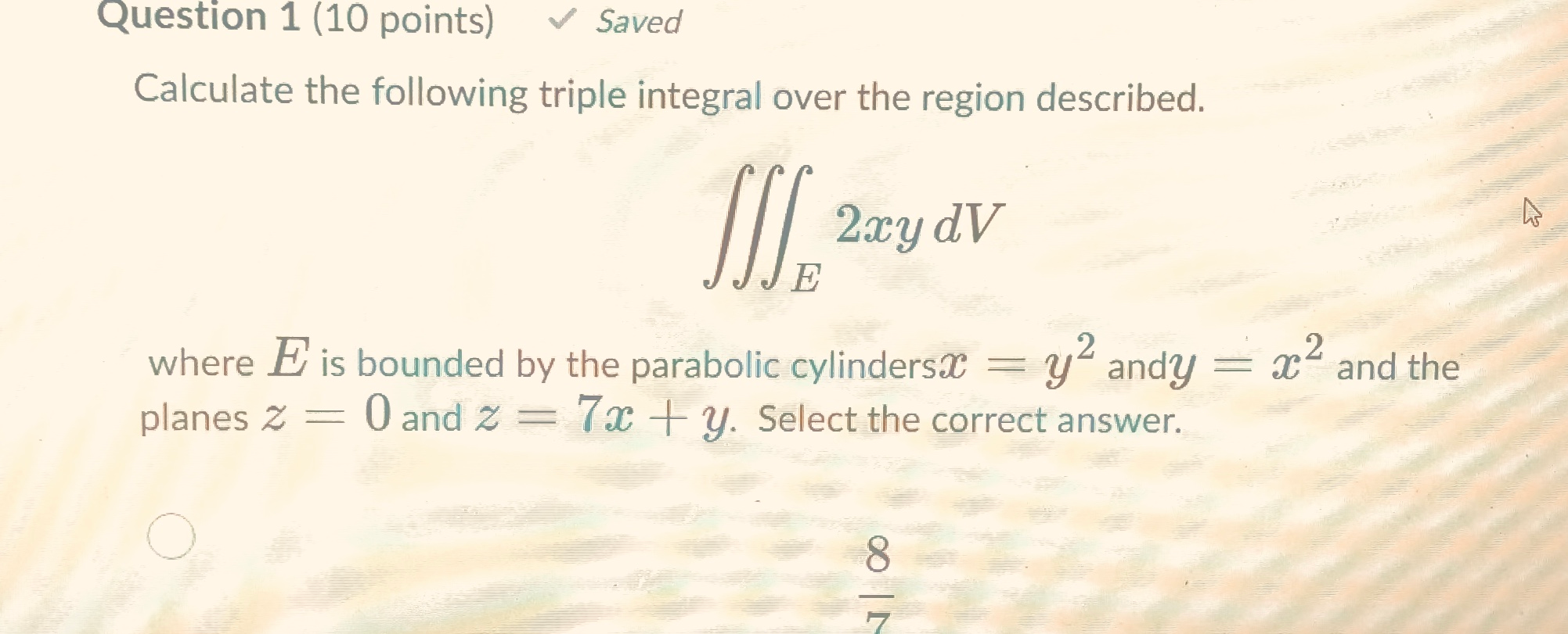 Solved Question 1 (10 points) Saved Calculate the | Chegg.com