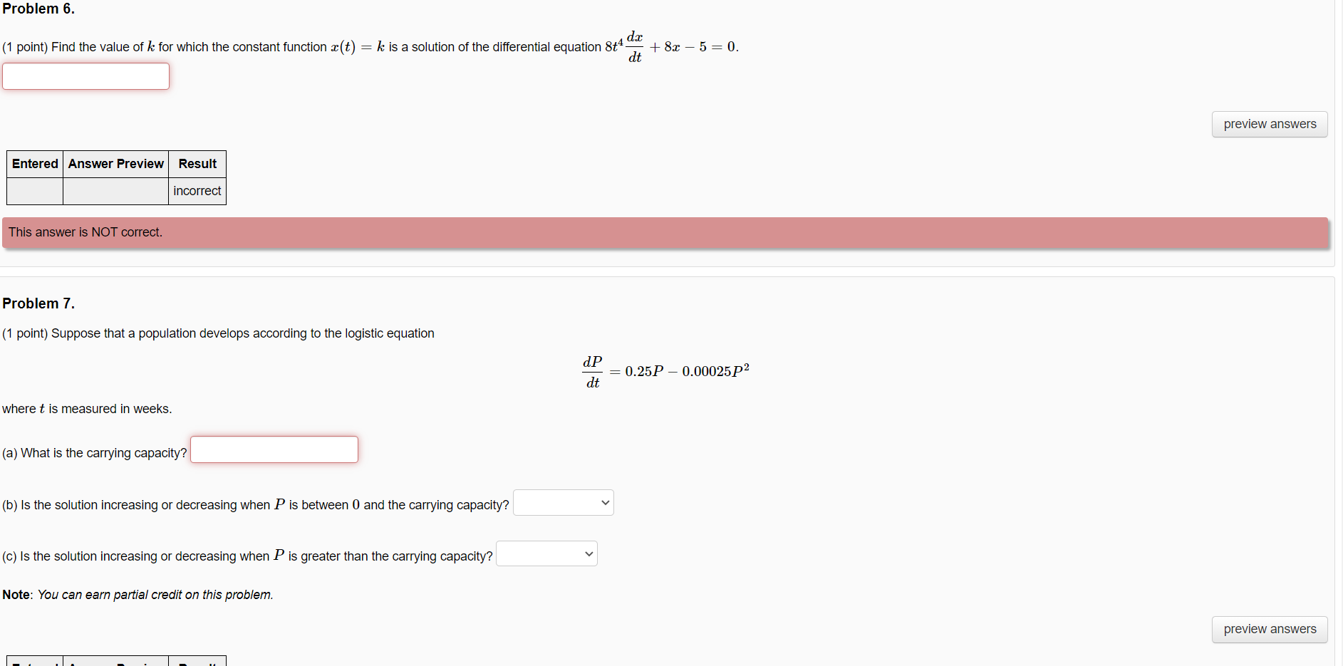 Solved Problem 6. (1 point) Find the value of k for which | Chegg.com