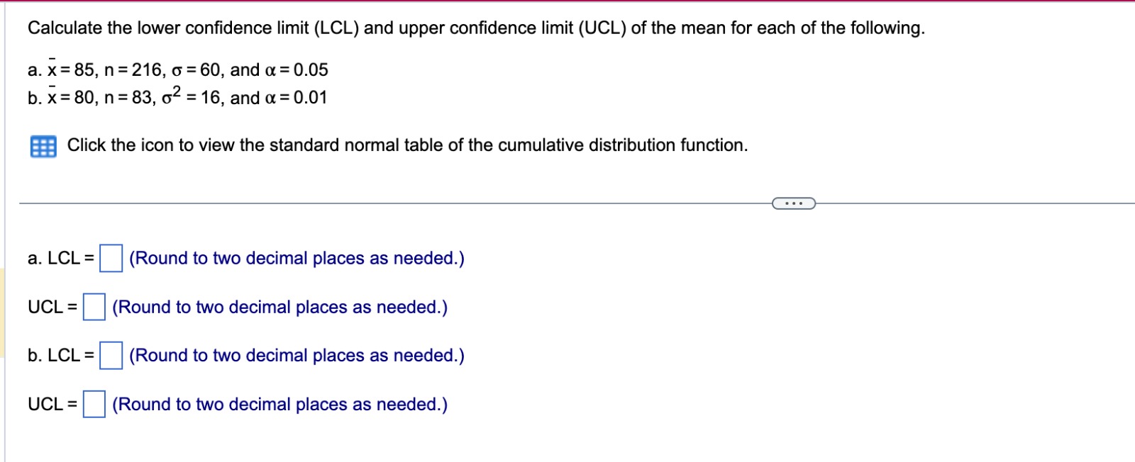 Solved Calculate the lower confidence limit (LCL) ﻿and upper | Chegg.com