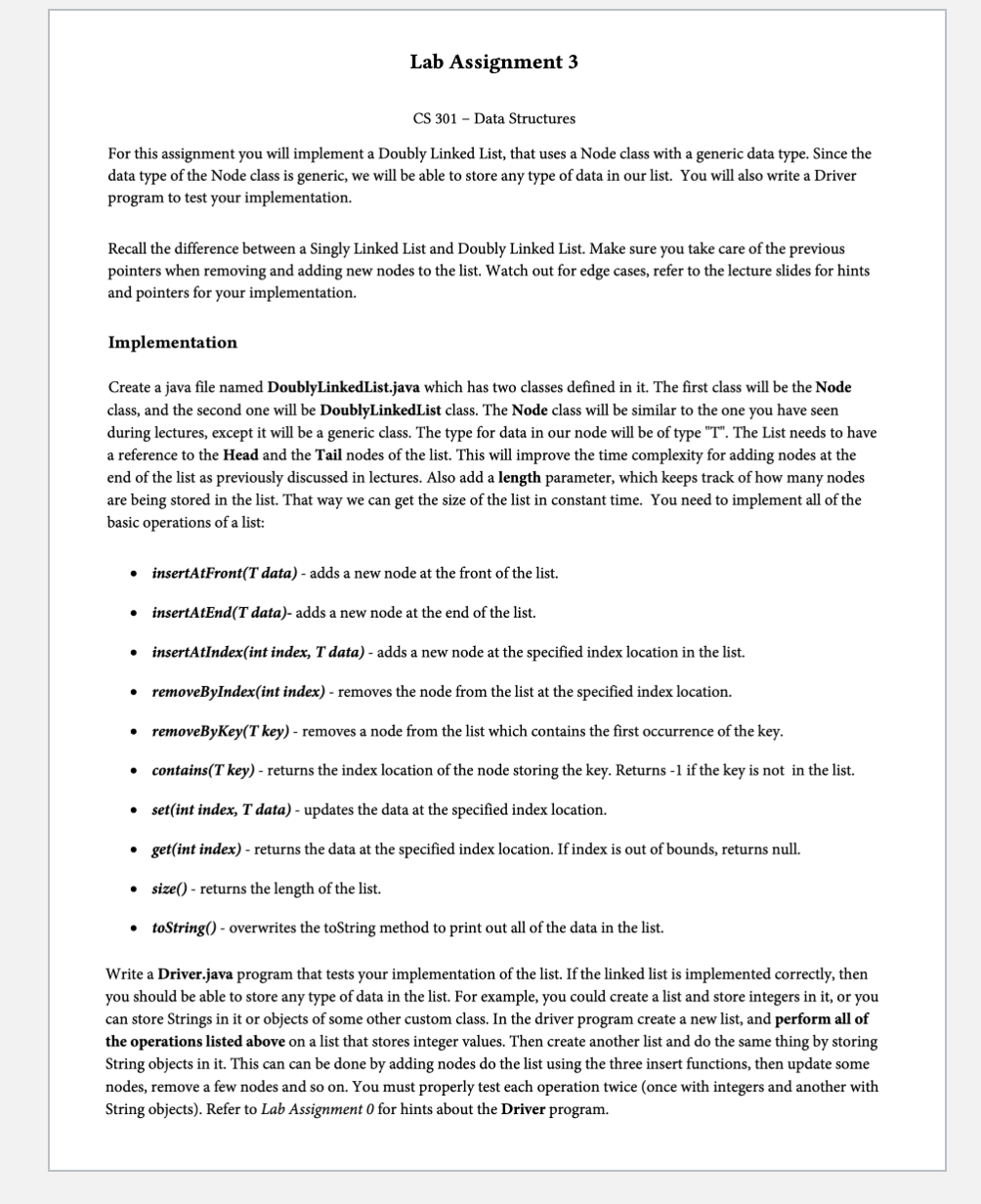 Solved Lab Assignment 3 CS 301 - Data Structures For this