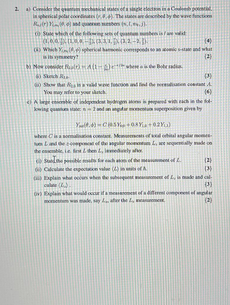 Solved 2. A) Consider The Quantum Mechanical States Of A | Chegg.com