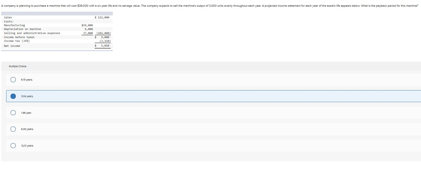 Solved A company is planning to purchase a machine that will