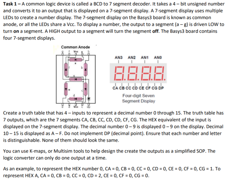 Solved Task 1 - A common logic device is called a BCD to 7 | Chegg.com