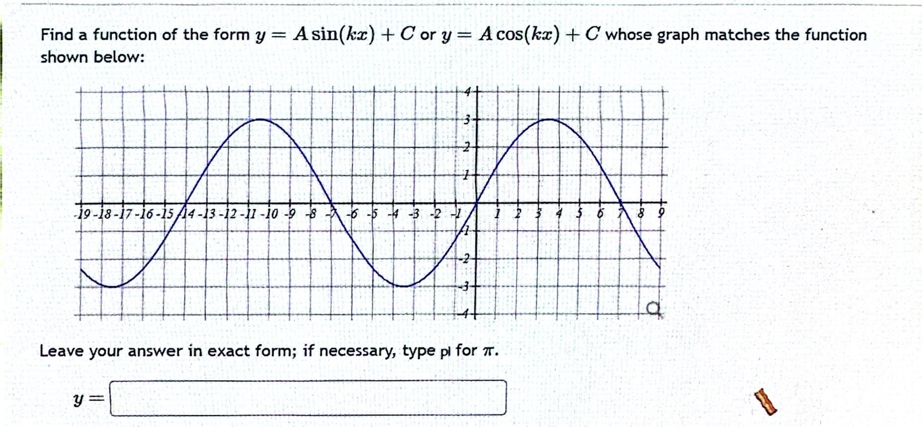 Solved Find a function of the form y=Asin(kx)+C ﻿or | Chegg.com