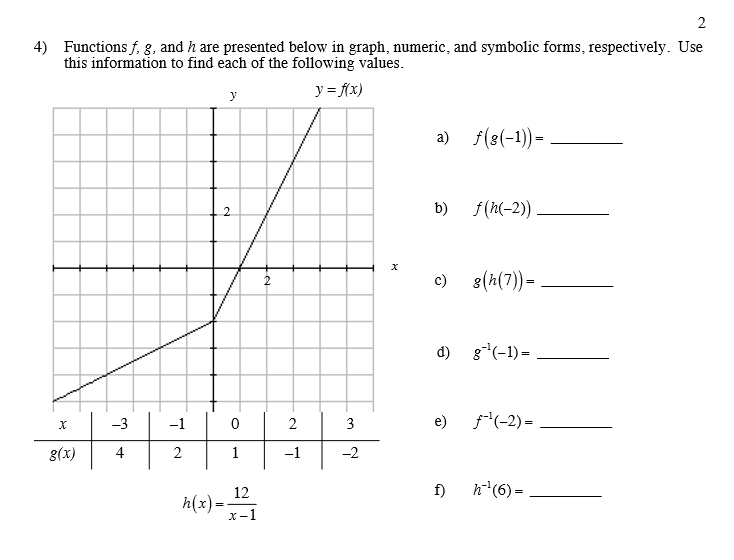 Solved 2 4) Functions f, g, and h are presented below in | Chegg.com