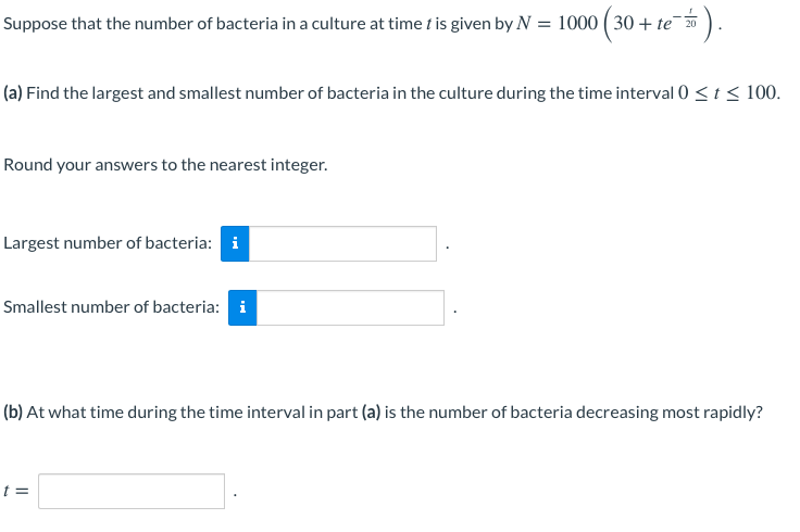 Solved Suppose that the number of bacteria in a culture at | Chegg.com