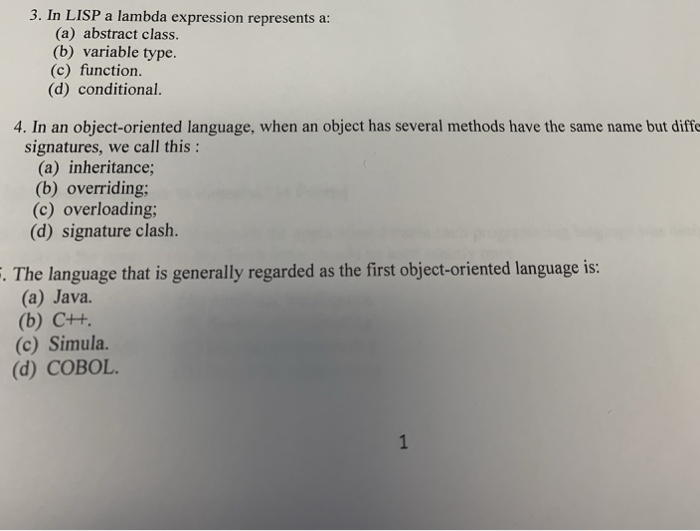 Solved 3. In LISP a lambda expression represents a: (a) | Chegg.com