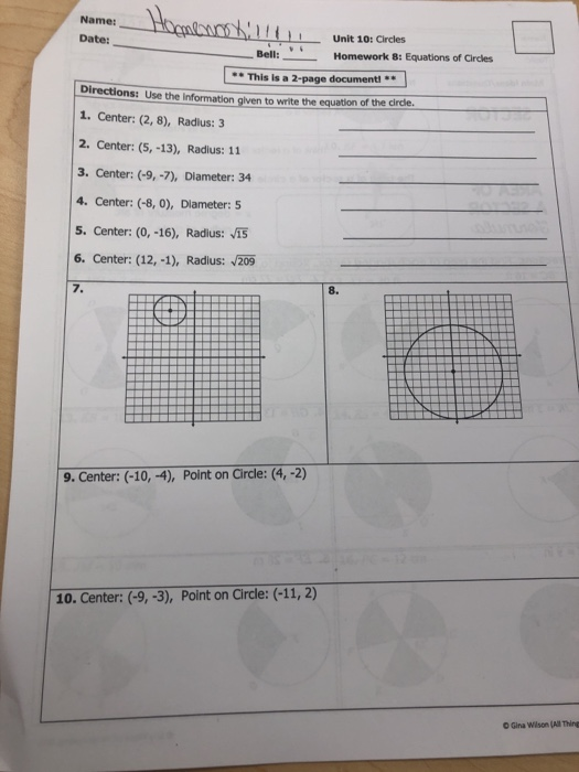unit 10 circles answer key homework 9