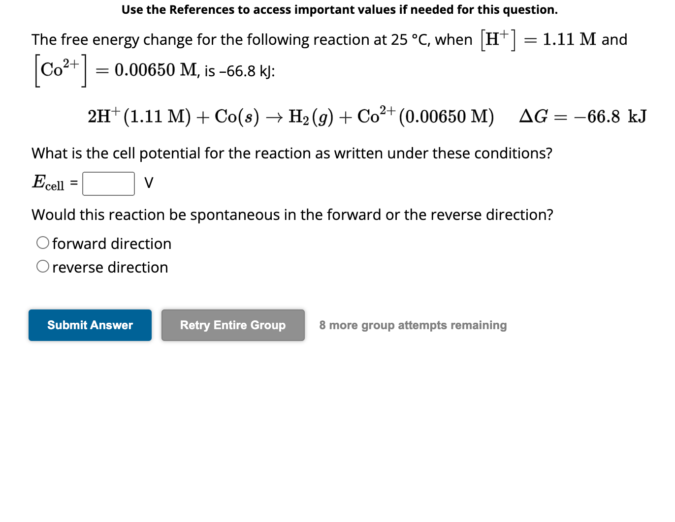 Solved The free energy change for the following reaction at | Chegg.com