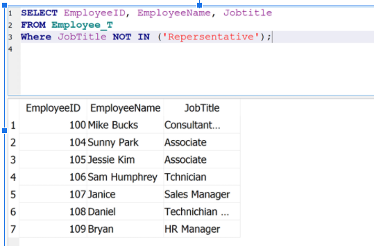 Solved SELECT EmployeeID, EmployeeName, Jobtitle FROM | Chegg.com