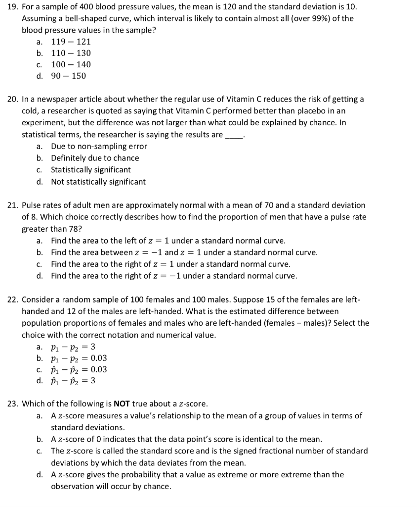 Solved 19 For A Sample Of 400 Blood Pressure Values The Chegg Com