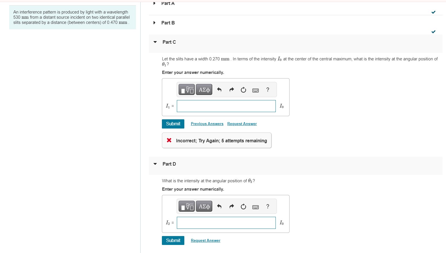 Solved An interference pattern is produced by light with a | Chegg.com