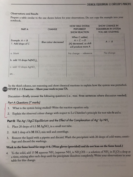 Solved Chemical Equilibrium: Le Chatelier’s Principle Lab. I | Chegg.com