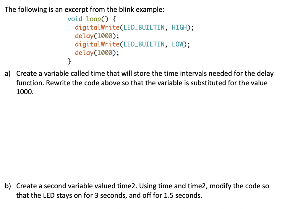 Solved The following is an excerpt from the blink example: | Chegg.com