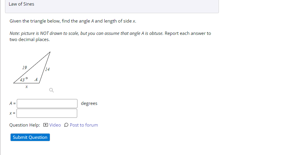 Solved Law of Sines Given the triangle below, find the angle | Chegg.com