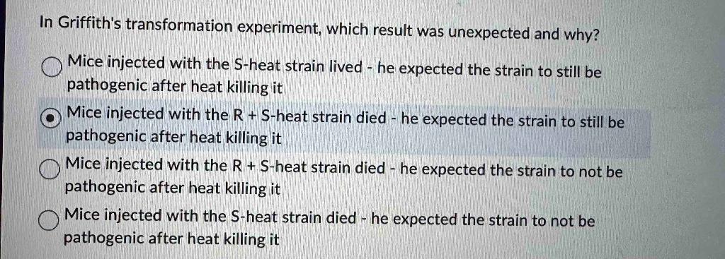 in griffith experiment mice died when injected with