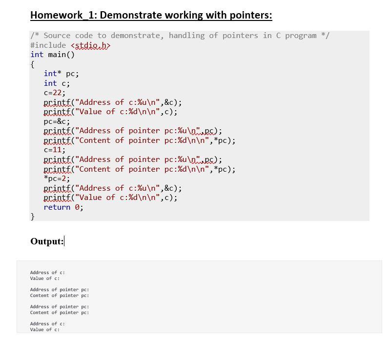 Solved Homework 1 Demonstrate Working With Pointers Chegg Com