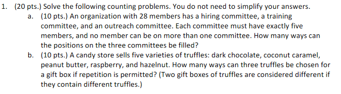 Solved 1. (20 pts.) Solve the following counting problems. | Chegg.com
