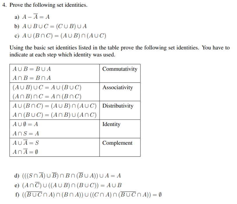 Solved 4 Prove The Following Set Identities A A A A B Chegg Com