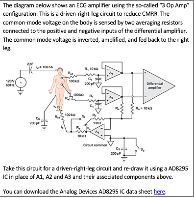 The diagram below shows an ECG amplifier using the | Chegg.com