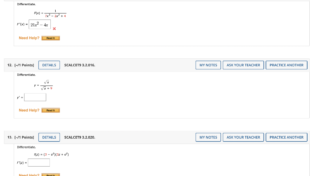Solved Differentiate F X 7x3−2x2 41 F′ X Scalcet9