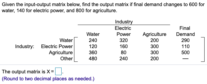 Solved Given the input-output matrix below, find the output | Chegg.com