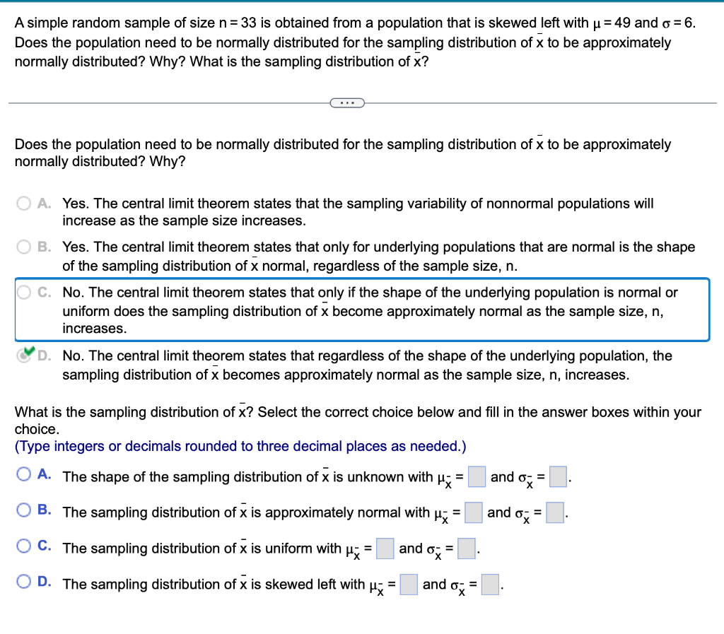 Solved A simple random sample of size n=33 is obtained from | Chegg.com