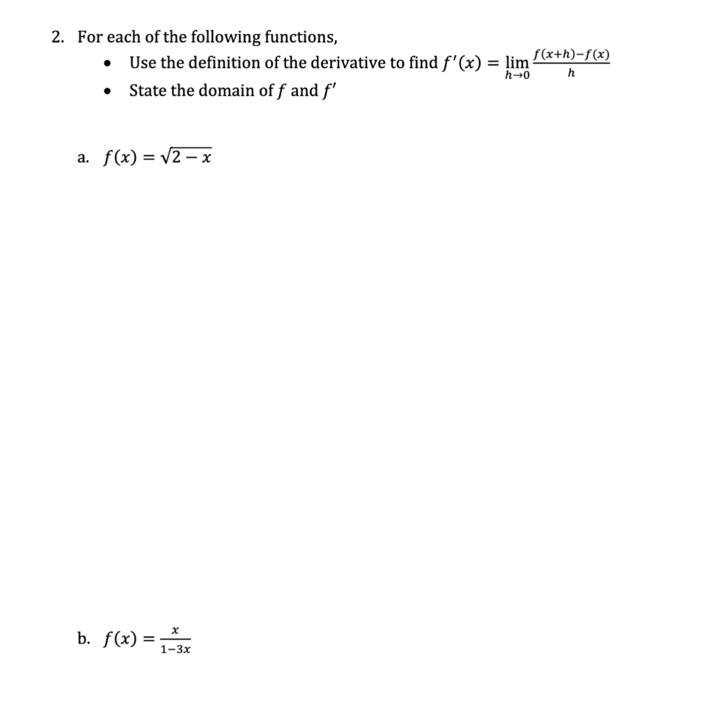 Solved 2. For each of the following functions, - Use the | Chegg.com