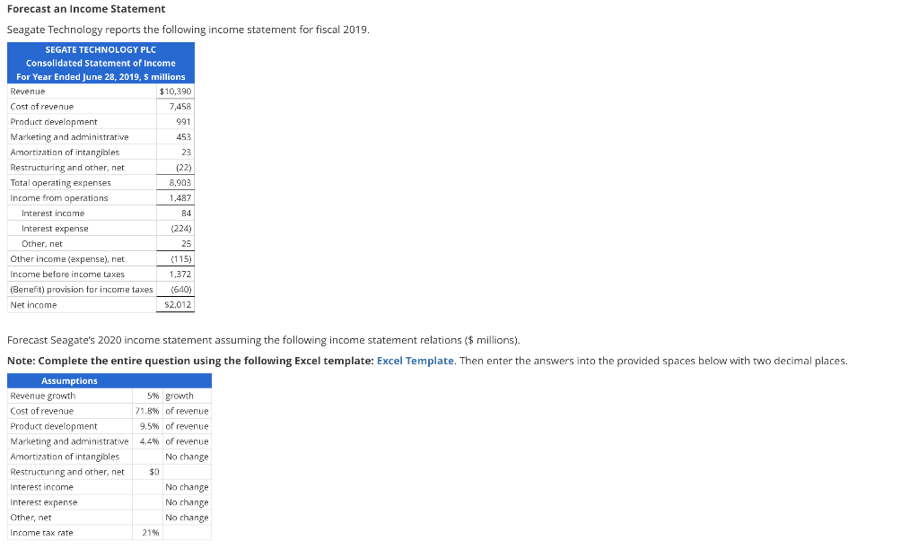 Solved Forecast an Statement Seagate Technology
