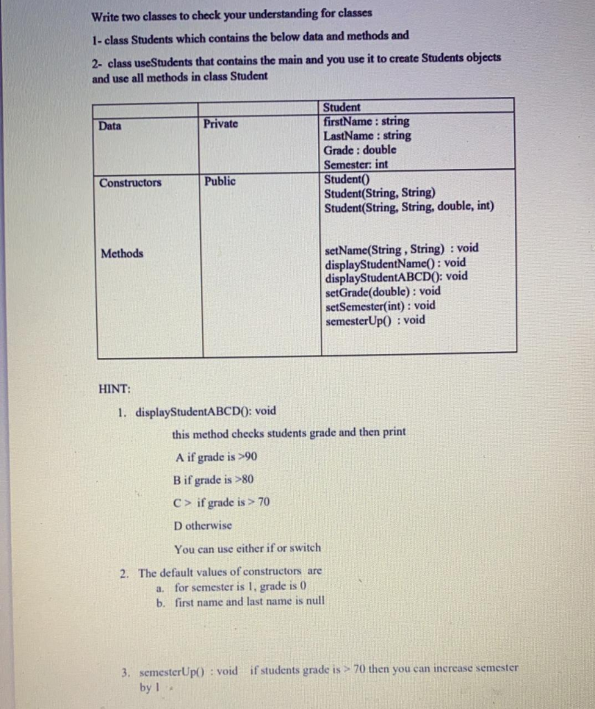 Solved Write two classes to check your understanding for | Chegg.com