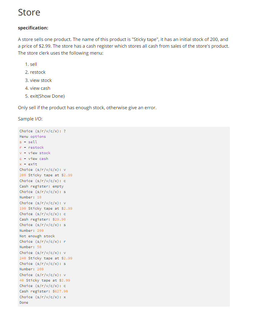 Solved Store specification: A store sells one product. The | Chegg.com