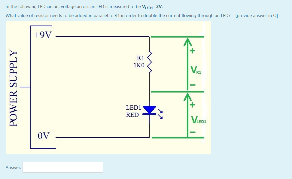 Solved In the following LED circuit, voltage across an LED | Chegg.com