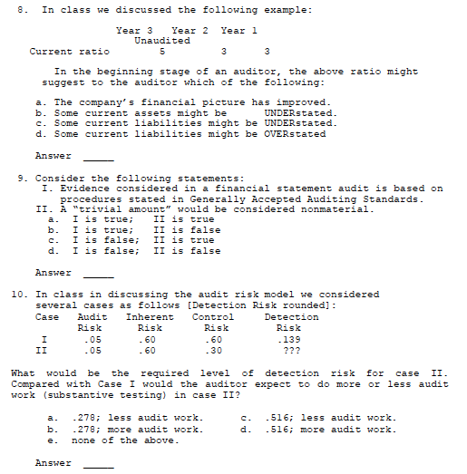 Solved 8. In class we discussed the following example Year