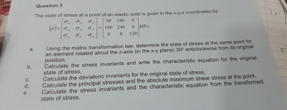 Solved Question 3 The state of stress at a point of an | Chegg.com