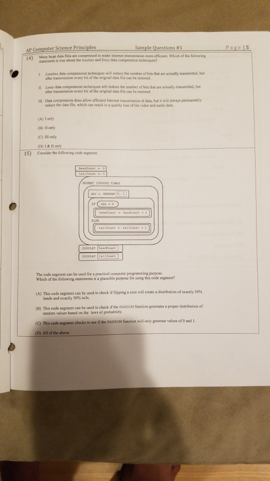 Solved Sample Questions #1 AP Computer Science Principles | Chegg.com