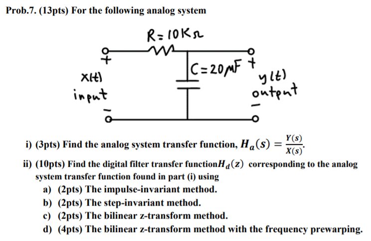 For the following analog system i. Find the analog | Chegg.com
